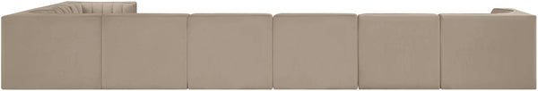 Meridian Furniture Rummi Eight Piece Modular Sectional with Channel Tufting and Velvet Performance Upholstery 660Beige-Sec8C