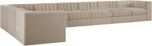 Meridian Furniture Rummi Eight Piece Modular Sectional with Channel Tufting and Velvet Performance Upholstery 660Beige-Sec8C