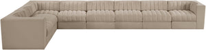 Meridian Furniture Rummi Eight Piece Modular Sectional with Channel Tufting and Velvet Performance Upholstery 660Beige-Sec8C