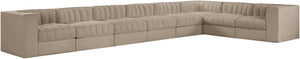 Meridian Furniture Rummi Eight Piece Modular Sectional with Channel Tufting and Velvet Performance Upholstery 660Beige-Sec8C