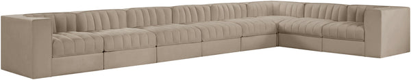 Meridian Furniture Rummi Eight Piece Modular Sectional with Channel Tufting and Velvet Performance Upholstery 660Beige-Sec8C