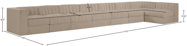 Meridian Furniture Rummi 8 Piece Modular Sectional Velvet Performance Fabric with Channel Tufting 660Beige-Sec8D