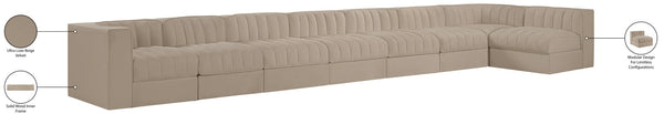 Meridian Furniture Rummi 8 Piece Modular Sectional Velvet Performance Fabric with Channel Tufting 660Beige-Sec8D