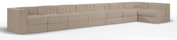 Meridian Furniture Rummi 8 Piece Modular Sectional Velvet Performance Fabric with Channel Tufting 660Beige-Sec8D