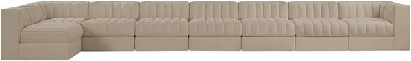 Meridian Furniture Rummi 8 Piece Modular Sectional Velvet Performance Fabric with Channel Tufting 660Beige-Sec8D