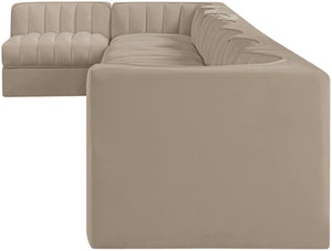Meridian Furniture Rummi 8 Piece Modular Sectional Velvet Performance Fabric with Channel Tufting 660Beige-Sec8D
