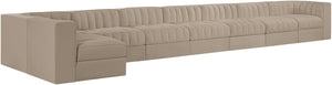 Meridian Furniture Rummi 8 Piece Modular Sectional Velvet Performance Fabric with Channel Tufting 660Beige-Sec8D