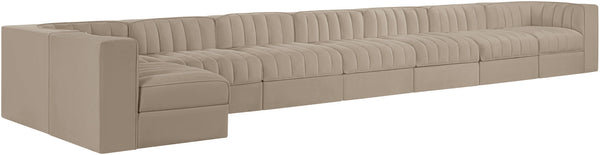 Meridian Furniture Rummi 8 Piece Modular Sectional Velvet Performance Fabric with Channel Tufting 660Beige-Sec8D
