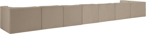 Meridian Furniture Rummi 8 Piece Modular Sectional Velvet Performance Fabric with Channel Tufting 660Beige-Sec8D