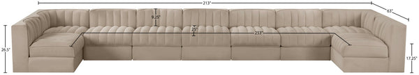 Meridian Furniture Rummi 9 Piece Modular Sectional Beige Velvet Channel Tufted Living Room Sofa Set 660Beige-Sec9A