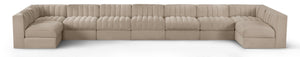 Meridian Furniture Rummi 9 Piece Modular Sectional Beige Velvet Channel Tufted Living Room Sofa Set 660Beige-Sec9A
