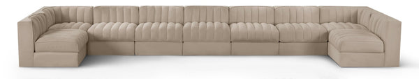 Meridian Furniture Rummi 9 Piece Modular Sectional Beige Velvet Channel Tufted Living Room Sofa Set 660Beige-Sec9A