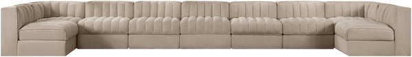 Meridian Furniture Rummi 9 Piece Modular Sectional Beige Velvet Channel Tufted Living Room Sofa Set 660Beige-Sec9A