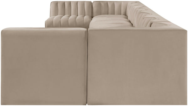 Meridian Furniture Rummi 9 Piece Modular Sectional Beige Velvet Channel Tufted Living Room Sofa Set 660Beige-Sec9A