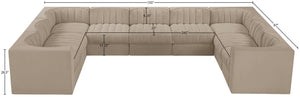 Meridian Furniture Rummi Nine Piece Modular Sectional Channel Tufted Velvet Sofa for Open Living Rooms 660Beige-Sec9B