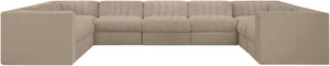 Meridian Furniture Rummi Nine Piece Modular Sectional Channel Tufted Velvet Sofa for Open Living Rooms 660Beige-Sec9B