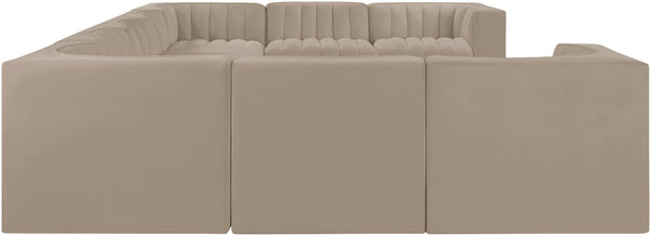 Meridian Furniture Rummi Nine Piece Modular Sectional Channel Tufted Velvet Sofa for Open Living Rooms 660Beige-Sec9B