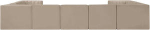 Meridian Furniture Rummi Nine Piece Modular Sectional Channel Tufted Velvet Sofa for Open Living Rooms 660Beige-Sec9B