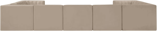 Meridian Furniture Rummi Nine Piece Modular Sectional Channel Tufted Velvet Sofa for Open Living Rooms 660Beige-Sec9B