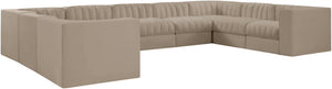 Meridian Furniture Rummi Nine Piece Modular Sectional Channel Tufted Velvet Sofa for Open Living Rooms 660Beige-Sec9B