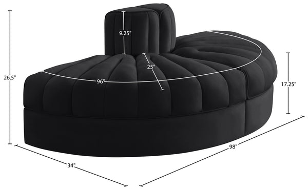 Meridian Furniture Rummi Channel Tufted Velvet Modular Sofa Low Profile Contemporary Living Room 660Black-2RC