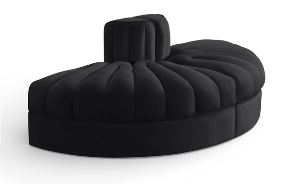 Meridian Furniture Rummi Channel Tufted Velvet Modular Sofa Low Profile Contemporary Living Room 660Black-2RC