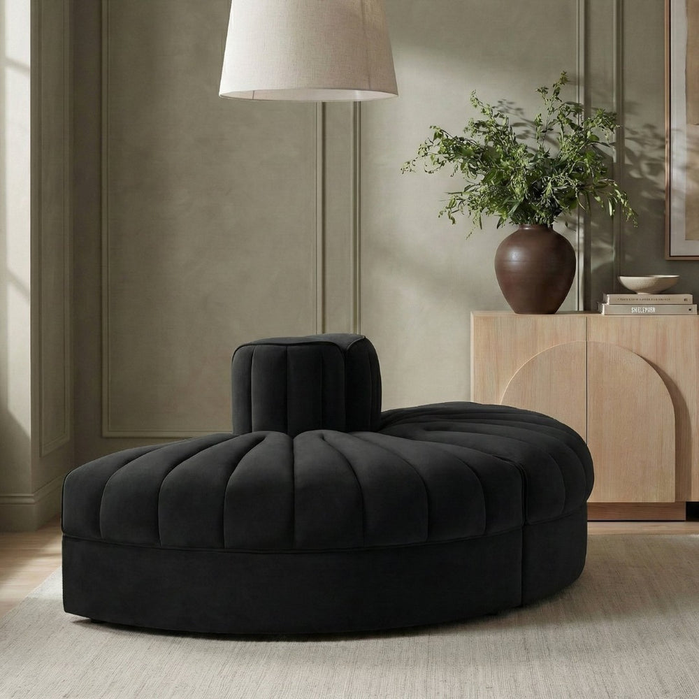 Meridian Furniture Rummi Channel Tufted Velvet Modular Sofa Low Profile Contemporary Living Room 660Black-2RC