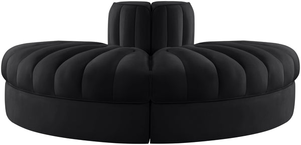 Meridian Furniture Rummi Channel Tufted Velvet Modular Sofa Low Profile Contemporary Living Room 660Black-2RC
