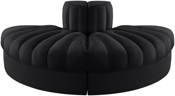 Meridian Furniture Rummi Channel Tufted Velvet Modular Sofa Low Profile Contemporary Living Room 660Black-2RC