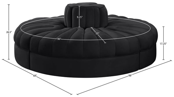 Meridian Furniture Rummi Four Piece Modular Sofa in Channel Tufted Black Velvet Performance Fabric 660Black-4RC