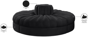 Meridian Furniture Rummi Four Piece Modular Sofa in Channel Tufted Black Velvet Performance Fabric 660Black-4RC