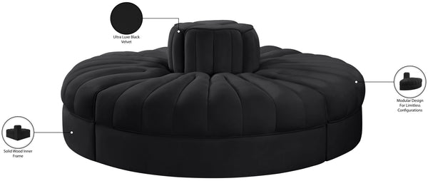 Meridian Furniture Rummi Four Piece Modular Sofa in Channel Tufted Black Velvet Performance Fabric 660Black-4RC