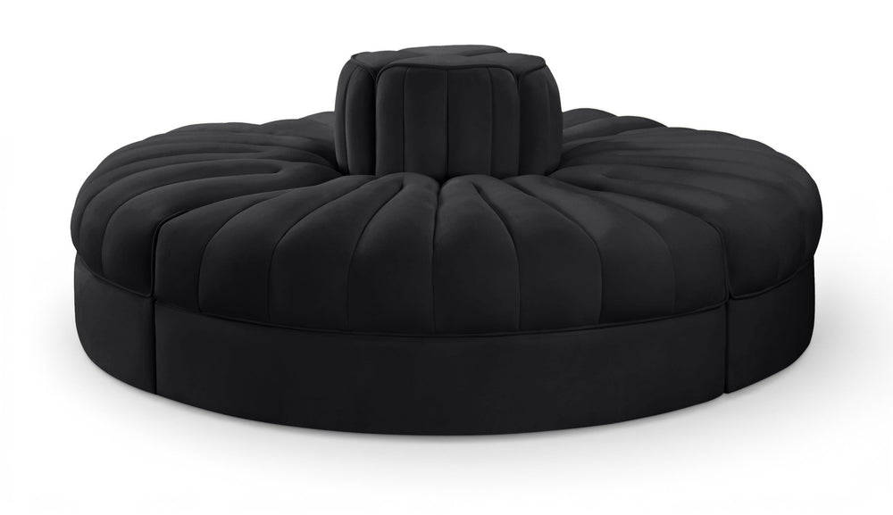 Meridian Furniture Rummi Four Piece Modular Sofa in Channel Tufted Black Velvet Performance Fabric 660Black-4RC