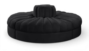 Meridian Furniture Rummi Four Piece Modular Sofa in Channel Tufted Black Velvet Performance Fabric 660Black-4RC