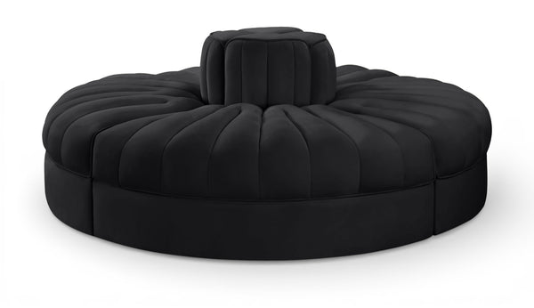 Meridian Furniture Rummi Four Piece Modular Sofa in Channel Tufted Black Velvet Performance Fabric 660Black-4RC