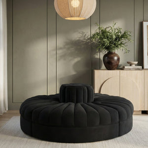 Meridian Furniture Rummi Four Piece Modular Sofa in Channel Tufted Black Velvet Performance Fabric 660Black-4RC