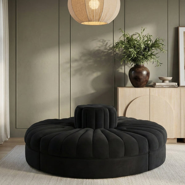 Meridian Furniture Rummi Four Piece Modular Sofa in Channel Tufted Black Velvet Performance Fabric 660Black-4RC