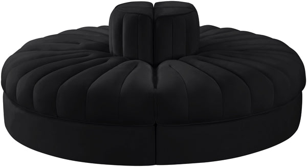 Meridian Furniture Rummi Four Piece Modular Sofa in Channel Tufted Black Velvet Performance Fabric 660Black-4RC