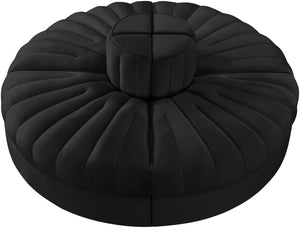 Meridian Furniture Rummi Four Piece Modular Sofa in Channel Tufted Black Velvet Performance Fabric 660Black-4RC