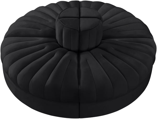 Meridian Furniture Rummi Four Piece Modular Sofa in Channel Tufted Black Velvet Performance Fabric 660Black-4RC