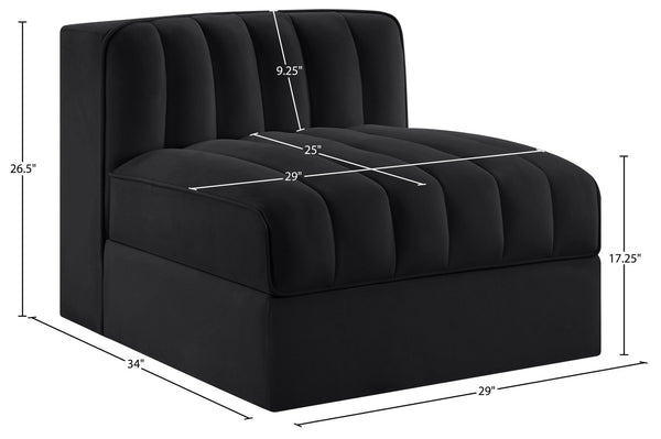 Meridian Furniture Rummi Channel Tufted Velvet Modular Chair for Modern and Contemporary Living Rooms Black Armless 660Black-Armless