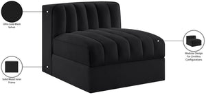 Meridian Furniture Rummi Channel Tufted Velvet Modular Chair for Modern and Contemporary Living Rooms Black Armless 660Black-Armless