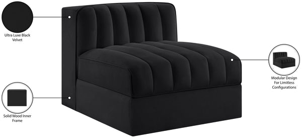 Meridian Furniture Rummi Channel Tufted Velvet Modular Chair for Modern and Contemporary Living Rooms Black Armless 660Black-Armless