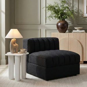 Meridian Furniture Rummi Channel Tufted Velvet Modular Chair for Modern and Contemporary Living Rooms Black Armless 660Black-Armless
