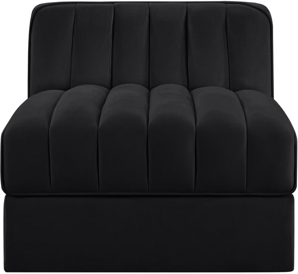Meridian Furniture Rummi Channel Tufted Velvet Modular Chair for Modern and Contemporary Living Rooms Black Armless 660Black-Armless