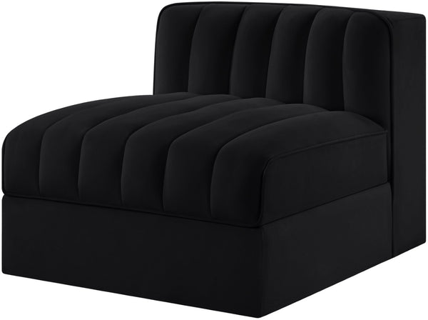 Meridian Furniture Rummi Channel Tufted Velvet Modular Chair for Modern and Contemporary Living Rooms Black Armless 660Black-Armless