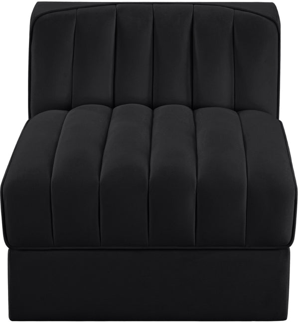 Meridian Furniture Rummi Channel Tufted Velvet Modular Chair for Modern and Contemporary Living Rooms Black Armless 660Black-Armless