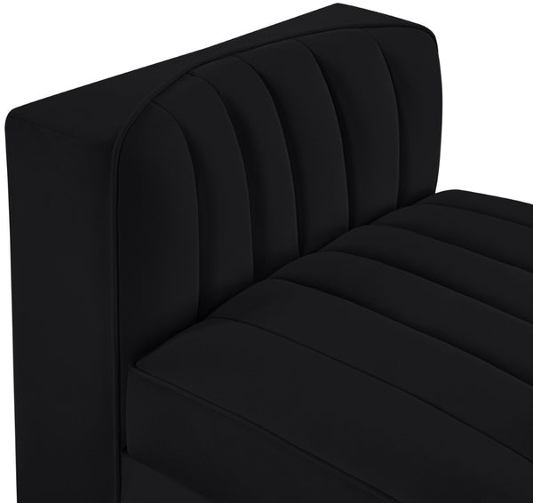 Meridian Furniture Rummi Channel Tufted Velvet Modular Chair for Modern and Contemporary Living Rooms Black Armless 660Black-Armless