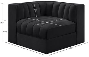 Meridian Furniture Rummi Channel Tufted Velvet Modular Chair for Modern and Contemporary Living Rooms Black Corner 660Black-Corner