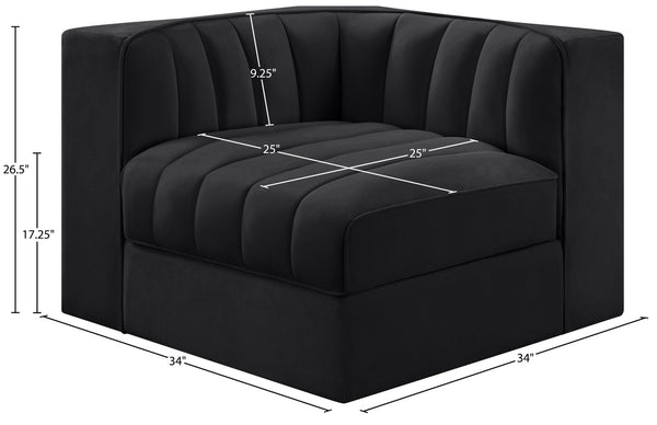 Meridian Furniture Rummi Channel Tufted Velvet Modular Chair for Modern and Contemporary Living Rooms Black Corner 660Black-Corner